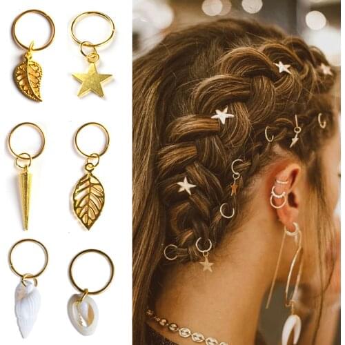 5pcs Gold Star Maple Leaf Diy Hairpin Braid Hair Extension Ring Hair Styling Braiding Tool Alloy Accessories for Kids Women