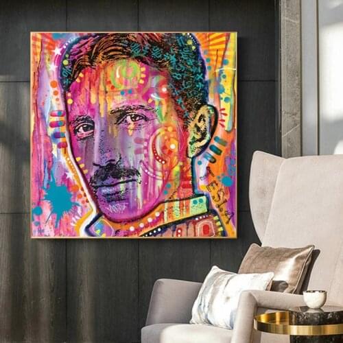 Abstract Nikola Tesla Portrait Art Canvas Painting Colorful Posters Prints Wall Art Pictures for Living Room Decoration Cuadros