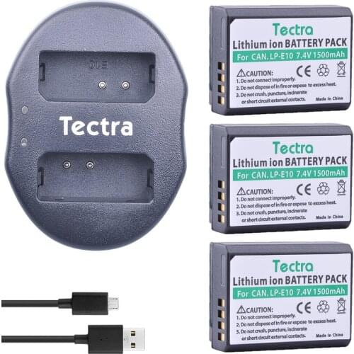 Tectra 3pc 1500mAh LP-E10 LPE10 LP E10 Battery+Dual Charger for Canon EOS 1100D 1200D 1300D 2000D Rebel T3 T5
