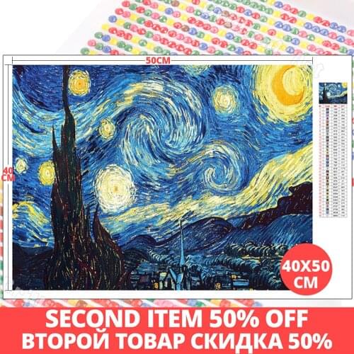Diamond Painting Van Gogh Starry Night Landscape 40x50CM 5D DIY Mosaic Full Square Art Wall Sticker Embroidery Hobby Home Decor