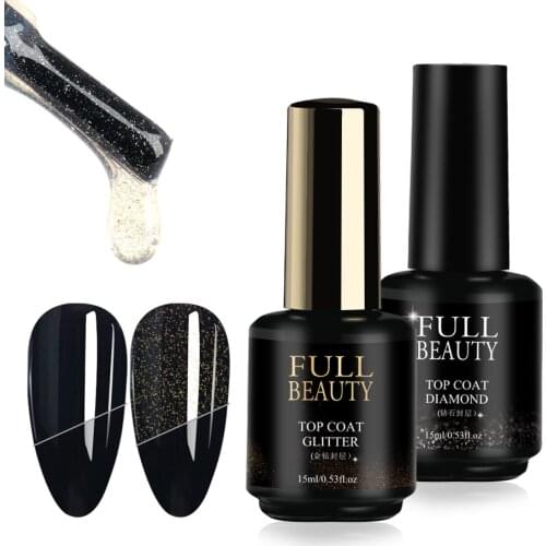 15ml Manicure Diamond Top Coat Glitter Gloss No Wipe Matte Soak Off Topcoat UV Gel Nail Varnish Sealer Matt Base Coat Gel LY1594