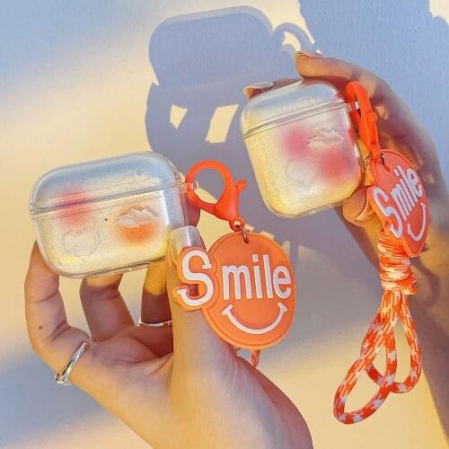 Glitter Dream Love Clouds Cases For Apple Airpods Pro with Smile Key chain Rope Protective Earphone Cover For Air Pods 1 2 Case