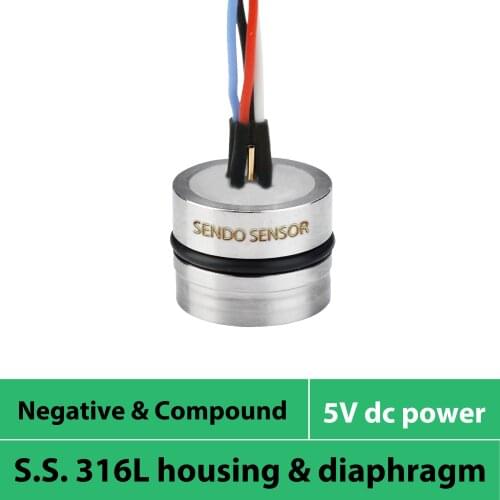 Pressure sensor capsule, 5v DC supply, negative pressure -10, -20, -35, -100 to 0 kpa, - 1.5, -3, -5, -15 to 0 psi, 0 to -0.1