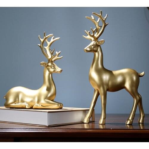 Golden Elk Resin Decoration Set Creative Living Room Wine Cabinet Decoration European Style Home Bookcase Model Room Furnishings