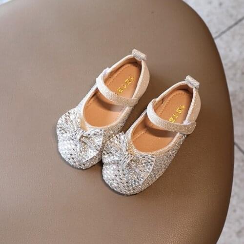 Children Leather Shoes Girls Princess Shoes 2021 New Spring Autumn Rhinestone Bowknot Party Shoes Soft Bottom Kid Sandals