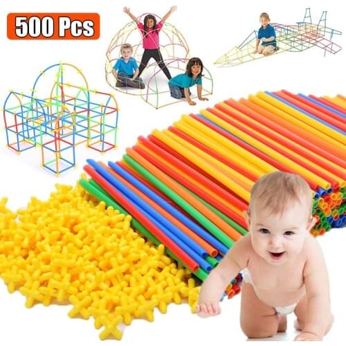 DIY straw building block plastic assembly building assembly building block childrens educational toy gift