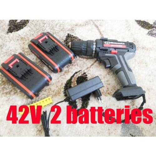 42V 110-240V Electric Cordless Drill Screwdriver 25+1 Torque LED Work Light 2 Battery Stepless Speed Change