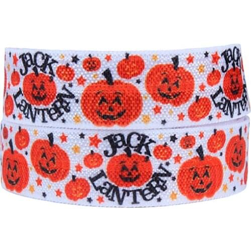 FLRA FOE Wholesale halloween pumpkin foe printed fold over elastic