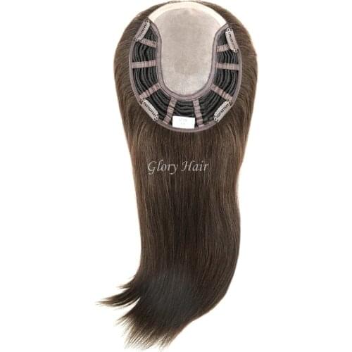 GLORYHAIR - TP18- Chinese Remy Human Hair Topper for Women 14 inches Natural Straight Toupee Women 3 Hair Clips on Hair Pieces
