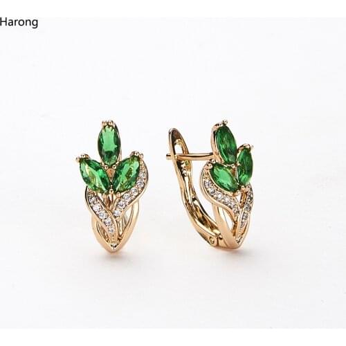 Harong High Quality Stud Earring Elegant Female Punk Vintage Jewelry Zircon Romantic Red Green Crystal Gold Earring Girl Gift