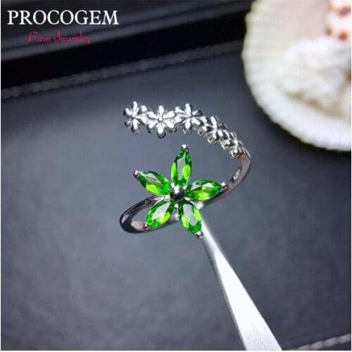 Natural flower Diopside Rings Chic for Women ladies Party gifts 2.5x5mm Genuine gems Fine jewelry 925 Sterling Silver Rings #427