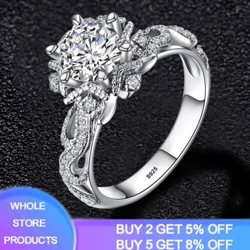 YANHUI Boho Finger Rings for Women Fine Flower Hollow Out Original 925 Solid Sliver Wedding Rings Jewelry Gift