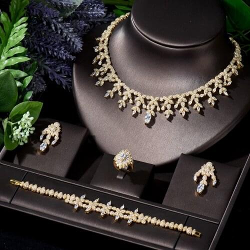 HIBRIDE New Design Bright Crystal Full Micro CZ Pave Necklace Wedding Bridal Jewelry Sets Luxury Dubai Dinner Dress Party N-316