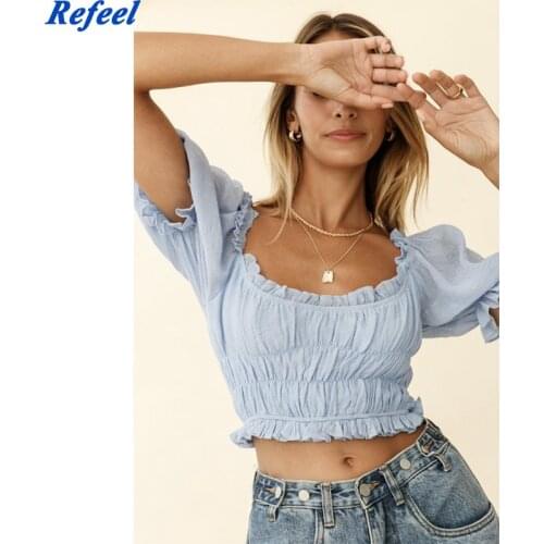 Summer women tank top blue white cotton elastic top elegant beach backless holiday female camis ladies