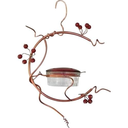 Hummingbird FeederMetal Hanging Hummingbird Feeder with Vine Perch and Red Berries Handmade Hanging Bird Feeder for Outdoor