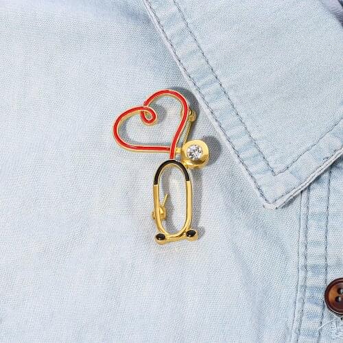 Metal Love Heart Stethoscope Brooches For Women Men Doctor Nurse Medical Brooch Collar Clip Badge Pins Christmas Gift