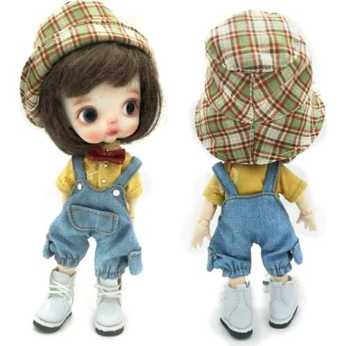 Fashion Shirt Suspender Pants Fisherman Hat for ob11/gsc/pd9/Molly 1/12 bjd doll clothes Boys Girls Toy Accessories