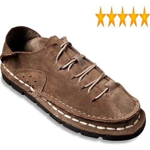 Mens 2021 New Autumn Fashion Work Handmade Lace Up Platform Casual Sneakers Simple Comfortable Flock Leather Driving Shoes