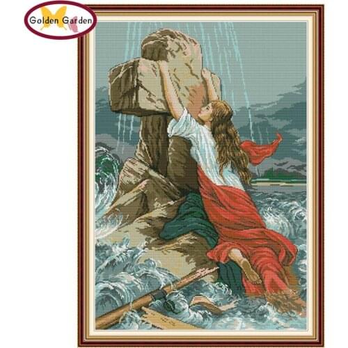 GG Rescue Cross Stitch Embroidery Needlework Set Joy Sunday 11 14CT Cotton Canvas Large Cross Stitch Stamped Kit for Home Decor