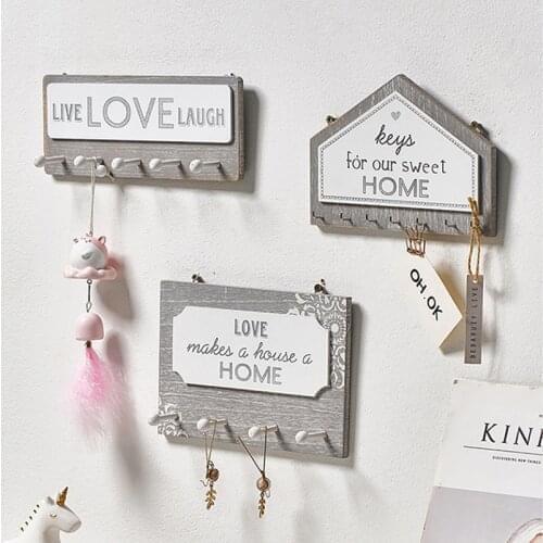 Wall Hanging Wood Key Hook Holder Wall Organizer Rectangle Shape House Key Rack Hooks Coat Hanger Home Decoration Coat Hook