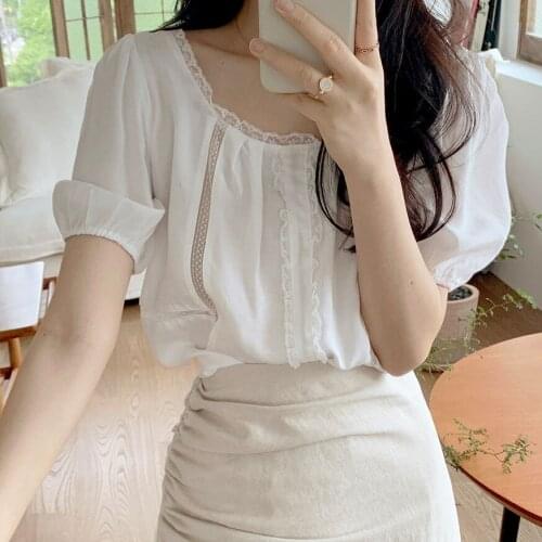 New Embroidery Lace Transparent Womens Blouses Summer Tops Femme Casual Women Shirt Short Sleeve Girls Blouse New Blusas