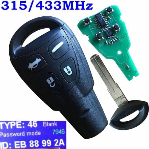 New Keyless Entry Smart Prox Remote Car Key Fob For SAAB 9-3 9-5 2003-2010 FCC:LTQSAAM433TX 4 Button Remote Key 433Mhz PCF7946AT