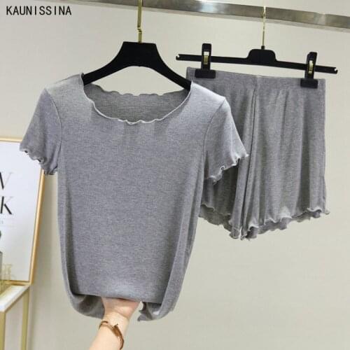 Womens Pajamas Sets Modal Pyjamas Nightwear Short Sleeve Tops Shorts Elastic Loungewear Female Comfortable Summer Sleepwear