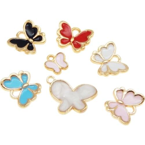 14PCS Mix Enamel Alloy Butterfly Charms Pink Red Black Cartoon Pendants for Crafts DIY Bracelet Jewelry Making Accessories