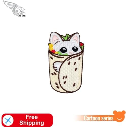 Purrito Burrito Cat Cartoon Embroidery Patches Iron on for Clothes Cute Badges Kids Shirts Dress Sticker Anime Things Wholesale