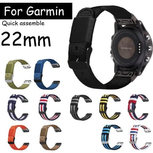 22mm Nylon Replacement Watch Strap for Garmin Fenix 5 6 5Plus quatix5 sapphire forerunner945 Watch Band Canvas Wrist Bracelet