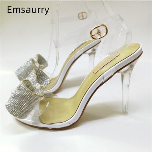 Diamond Butterfly-knot Party Sandals Women Clear Crystal Thin High Heel PVC Transparent Strappy Summer Shoes Woman