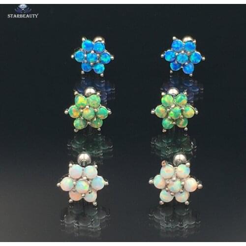 1 Piece/lot Luxury Opal Stone Cartilage Piercing 16G Stud Earrings Tragus Piercing Ear Helix Piercings Body Jewelry Ball End