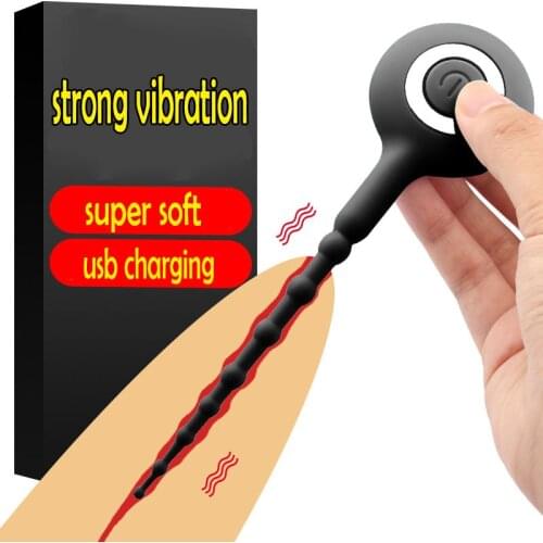 Usb Charging Silicone Penis Plug Urethral Sound Vibrator Urethral Beads Dilators 10 Frequency Adult Sex Toys For Men Sounding