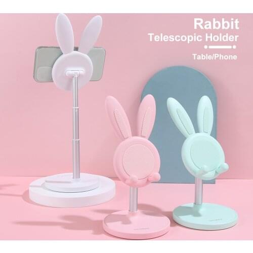 Telescopic Cartoon Rabbit Ears Mobile Phone Holder Adjustable Tablet Stand Cute Bunny Desktop Rack Durable Phone Accessories