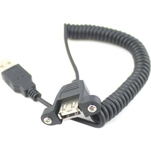 USB 2.0 A Male to Female Extension Stretch Spring Cable With Panel Mount Screw Hole