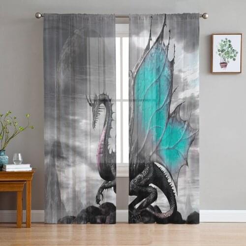 Magic Western Dragon Retro Screens Voile Tulle Sheer Curtains for Bedroom Living Room Kitchen Decor Chiffon Windows Curtain