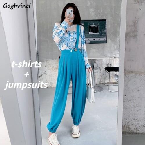 Sets Women Summer Female Causal 2 Piece Letter T-shirts Loose Ulzzang Street Style Overalls Chic All-match BF Sun-proof Popular
