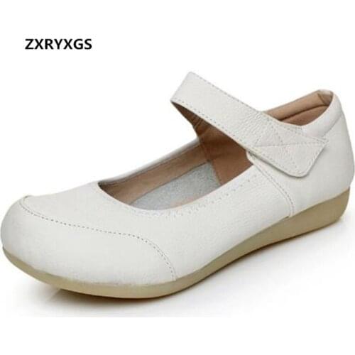 2019 New Spring Summer White Nurse Flat Shoes Casual Shoes Woman Non-slip Soft Bottom Soft Genuine Leather Shoes Mom Women Flats