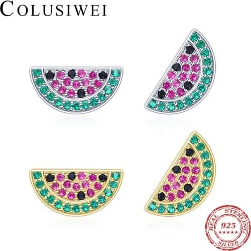 Colusiwei Genuine 925 Sterling Silver Colorful Multiple Zircons Watermelon Fruit Stud Earrings for Women Statement Jewelry