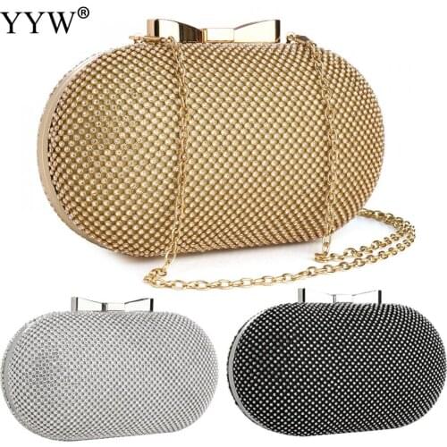 Golden Evening Clutch Bag Women Bags Wedding Shiny Handbags Bridal Metal Bow Clutches Bag Chain Shoulder Bag Crossbody