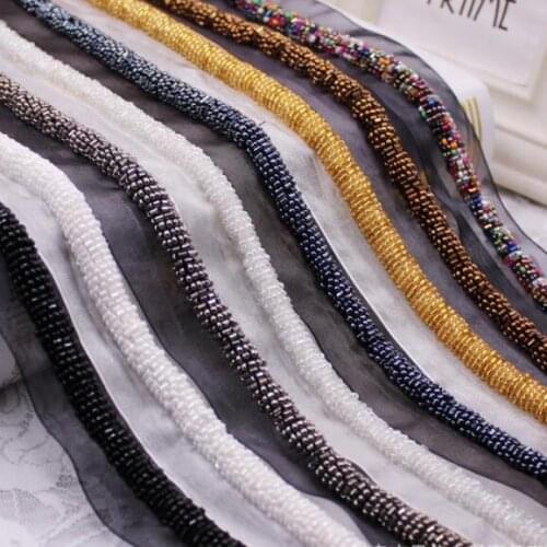 1Yard White Pearl Beaded Lace Trim Organza Ribbon Clothes Decoration Wedding Dress Collar Sleeve African Lace Fabric Applique