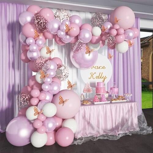 113pcs/set Macaron Metallic Pink Balloon Garland Arch Kit for Wedding Kids Adult Princess Birthday Party Decorations Baby Shower