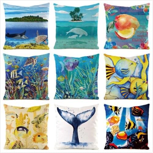 45cm*45cm **Ocean** Inimitated Silk Fabric Throw Pillow Covers Couch Cushion Cover Home Decorative Pillows Pillow Case