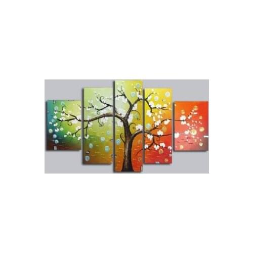 5 pc Hand Painted Oil Painting Golden Tree II-Modern Tree Canvas Wall Art-Floral Canvas Wall Pictures for Living Rooms