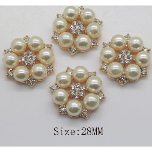 50psc 28mm Flower center buttons pearl for handmade flower /Golden flatback rhinestone embellishment Fashion decorativos