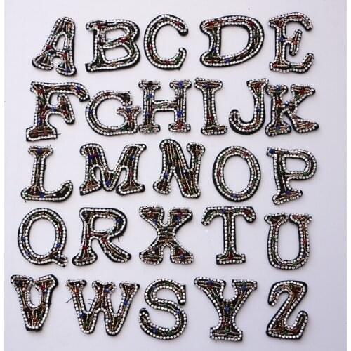 A-Z Rhinestone English Letter Sew on Patches Applique 3D Handmade 26 Letters Beaded Diy Patch Rainbow Shining Letter Patches