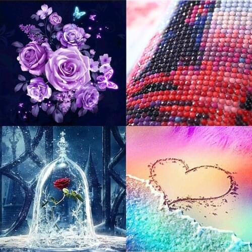 DIY 5D Diamond Painting Rose Landscape Round Diamond Embroidery Mosaic Home Decoration Pattern New Year Gift Childrens Handmade