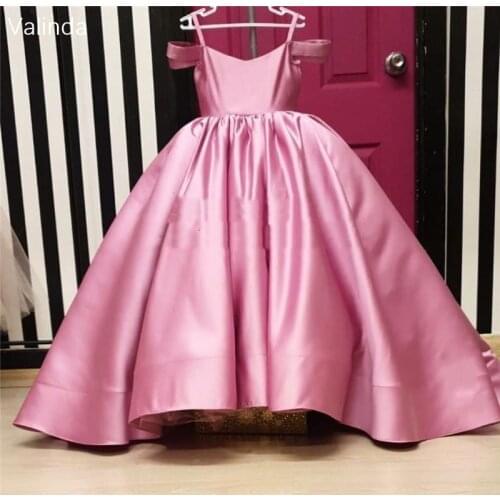 Cold Shoulder Satin Flower Girl Dress with Bows Girl Pageant Gowns Baby Birthday Dresses Kids Clothing