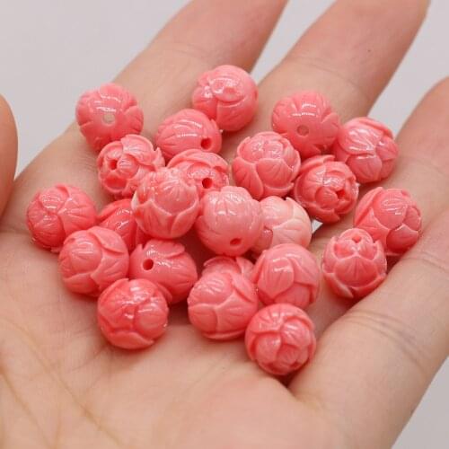 2021 New Natural Coral Red Round Shaped Through-hole Beads Carved Making Fashion DIY Necklace Bracelet Accessories Gift 10 Pcs