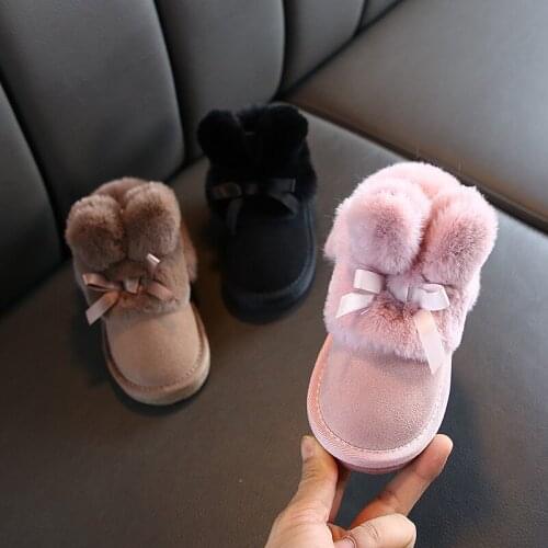 3-8 years Rabbits Ears Boots for Girls Suede Kids Toddler Winter Boots Warm Fur Winter Shoes for Girl Bow Band Baby Snow Boots